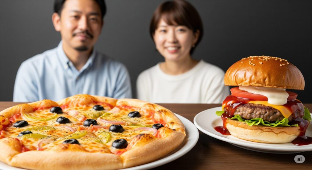 ピザとハンバーガーのがっつり飯