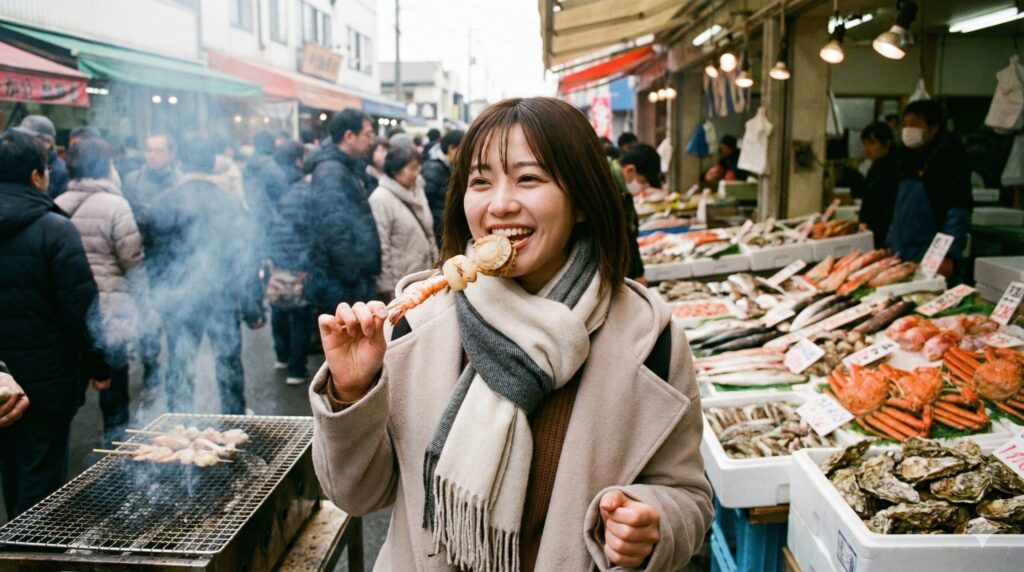 旬の海鮮グルメと市場での食べ歩き